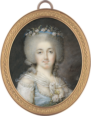 Los 6520 - Hénard, Charles - Miniatur Portrait einer jungen Frau mit Rosen im gepuderten Haar - 0 - thumb
