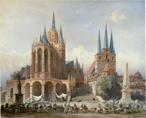 Lot 6757, Auction  122, Eibner, Friedrich, Der Domplatz in Erfurt mit Dom, Severikirche und Erthal-Obelisk.