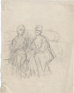 Los 8022 - Liebermann, Max - Skizze zweier Frauen auf einem Sofa sitzend; Entwurfsskizze zu Theodor Fontanes "Effi Briest" - 0 - thumb