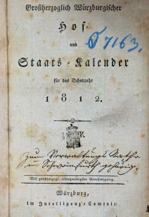 Lot 2067, Auction  123, Großherzoglich Würzburgischer, Hof- und Staats-Kalender 1812