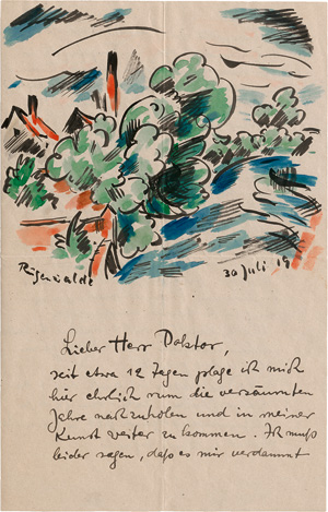 Lot 2420, Auction  123, Jacobi, Rudolf, Brief 1919 mit Aquarell