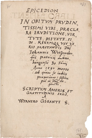 Lot 2923, Auction  123, Epicecion, Totenpoem Lüneburg. Lateinische Handschrift auf Papier.