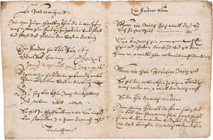 Lot 2943, Auction  123, Rossarznei und geistliches Lied, Deutsche Handschrift auf Papier. Fragment mit 6 nn. Bl. Schrift: deutsche Kurrent.