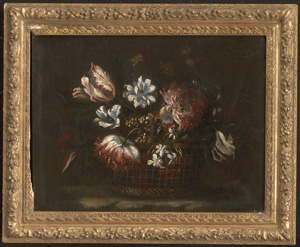 Los 6005 - Spanisch - um 1700. Blumenstillleben mit Tulpen in einem Bastkorb - 1 - thumb
