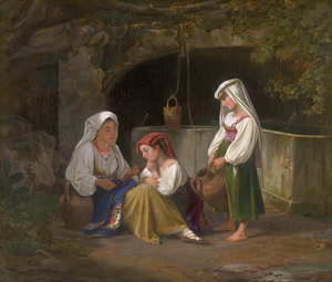 Lot 6055, Auction  123, Küchler, Albert - zugeschrieben, Eine Römerin mit zwei Mädchen an einem Brunnen