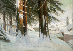 Lot 6126, Auction  123, Moras, Walter, Sonnendurchfluteter Winterwald bei einem Bachlauf
