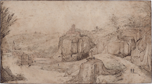 Lot 6511, Auction  123, Momper II, Joos de, Eine Burg in hügeliger Landschaft mit einem kleinen Dorf.