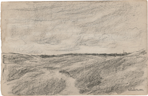 Lot 8012, Auction  123, Liebermann, Max, Freies Feld (Dünenlandschaft mit Dorfsilhouette)