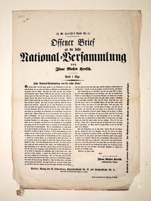Lot 420, Auction  125, Hersch, Isaac Moses, Offener Brief an die hohe National-Vesrammlung. Berlin, S. Löwenherz, 1848