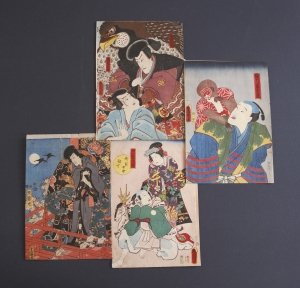 Los 574 - Kunisada, Utagawa und Kunisada II., Utagawa - 4 Kabuki-Szenen mit tierischen Begleitern. Edo (Tokio) Mitte 19. Jahrhundert - 2 - thumb