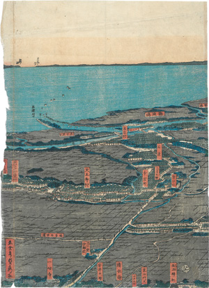 Lot 591, Auction  125, Sadahide, Utagawa, Küstenansicht von Ôsaka. Wohl Edo (Tokio), Daikokuya Kinosukeju-han, um 1850