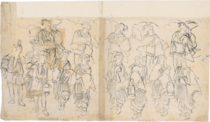 Lot 606, Auction  125, Ukiyo-e hanga no shitagaki, 4 originale Entwürfe für japanische Ukiyo-e Holzschnitte. Japan 19. Jhdt 