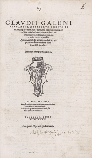 Los 737 - Galenus, Claudius - Pergamensis medicorum omnium ferè principis opera. Basel, A. Cratander, 1529. - Erste ausschließlich lateinische Baseler Ausgabe - 3 - thumb