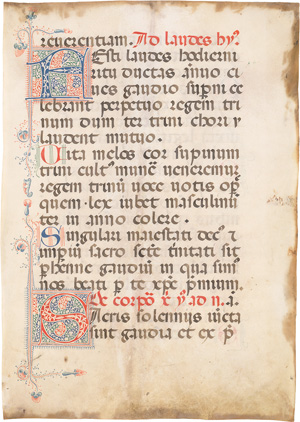 Lot 1045, Auction  125, Ad Laudes hymnus, 2 Einzelblätter aus einer großen Antiphonale-Handschrift. Italien um 1620. Mit mehreren Initialen