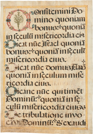 Los 1050 - Missale italico - 2 Einzelblätter aus einer liturgischen Choralhandschrift in lateinischer Sprache. Oberitalien um 1640. Zwei dekorative Blätter mit Zierbuchstaben - 0 - thumb