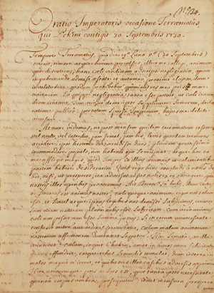 Lot 1067, Auction  125, Oratio Imperatoris, occasione Terraemotus Pekini - Lat. Handschrift