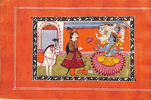 Los 1098 - Hindu-Manuskript - Sanskrit-Verse in Devanagari-Schrift. Mit doppelblattgroßem Ziertitel in Gold und Farben sowie 3 einmontierten Miniaturen. Nordwestindien um 1880 - 0 - thumb