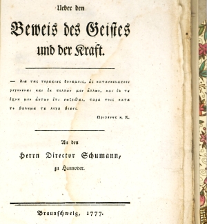 Los 1554 - Fragmentenstreit und Lessing, Gotthold Ephraim - 2 Kleinschriften. Hannover, Schmidt, 1778. - Mit dem Text von Gotthold E. Lessing und Johann D. Schumann - 1 - thumb