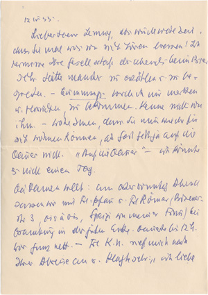 Lot 2007, Auction  125, Benn, Gottfried, Brief an Walter Lennig. 1953
