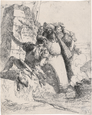 Los 5318 - Tiepolo, Giovanni Battista - Zauberer, Soldat und drei Figuren betrachten einen Totenkopf - 0 - thumb