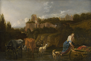Los 6024 - Roos, Johann Heinrich - Pastorale Landschaft mit römischen Ruinen und einer Hirtin mit Hund und Herde - 0 - thumb