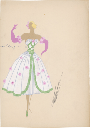 Los 6627 - Erté - "BAGATELLE": Kostümstudie für ein mit Rosenblüten besetztes Kleid. - 0 - thumb