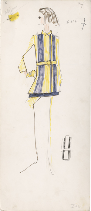 Los 6666 - Lagerfeld, Karl - Modezeichnung (Kleid schwarz-gelb) - 0 - thumb