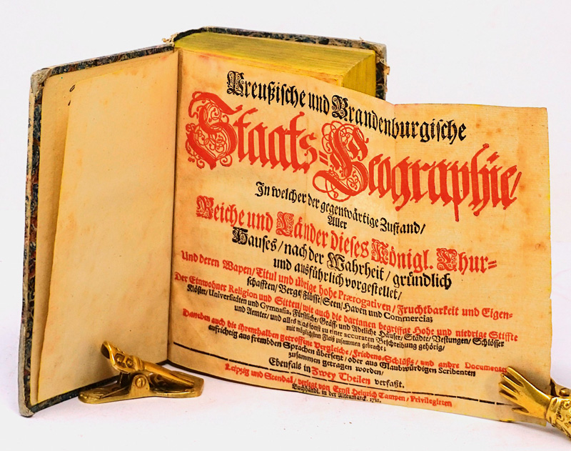 Lot 204, Auction  125, Abel, Kaspar, Preußische und Brandenburgische Staats-Geographie. Leipzig und Stendal, E. H. Campe, 1711