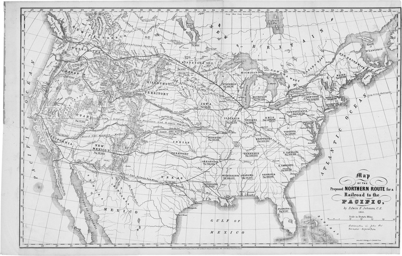 Lot 398, Auction  125, Johnson, Edwin F., Map of the Proposed Northern Route for a Railroad to the Pacific. Hartford 1853