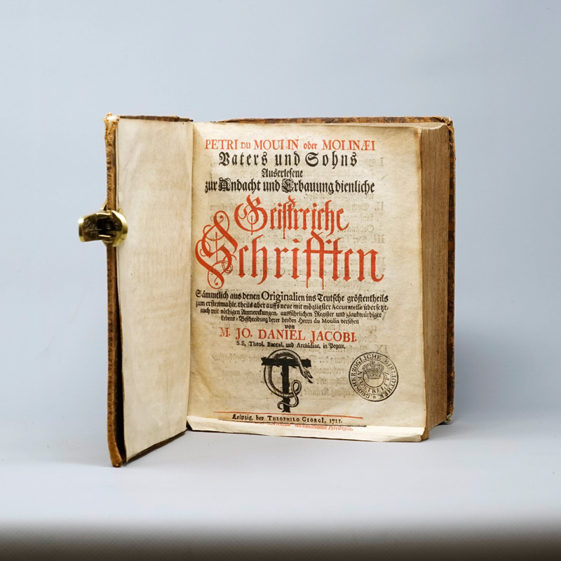 Lot 819, Auction  125, Du Moulin, Pierre und Moulin Jr, Pierre du, Vaters und Sohns Auserlesene zur Andacht. Leipzig, Theophilo Giorgi, 1721