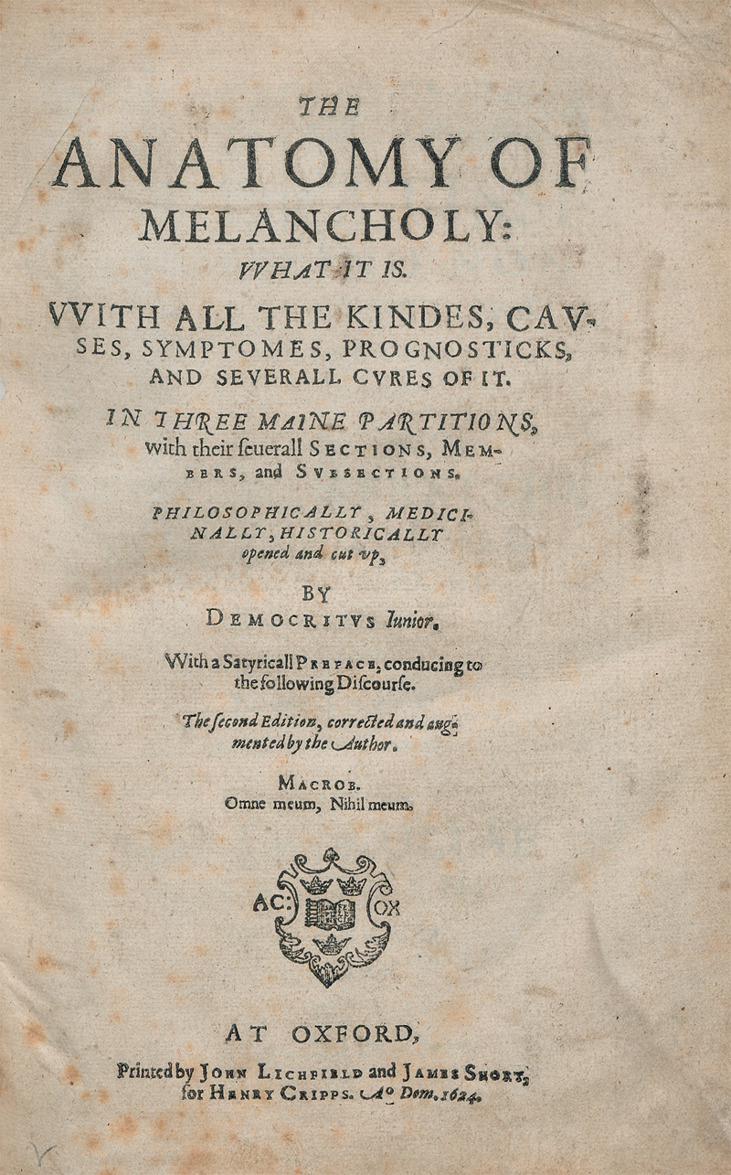 Lot 1519, Auction  125, Burton, Robert, The Anatomy of Melancholy. The second edition. Oxford 1624. - Zweite Auflage