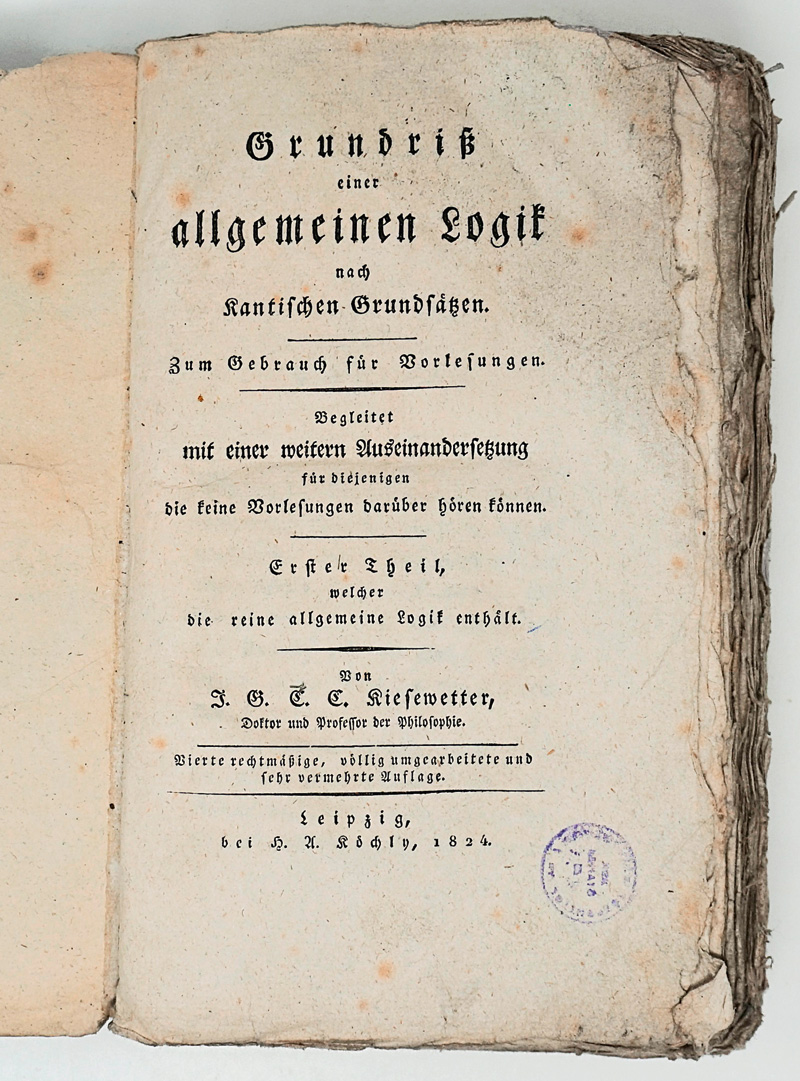 Lot 1793, Auction  125, Kiesewetter, J. G. C., Grundriß einer reinen allgemeinen Logik nach Kantischen Grundsätzen. Leipzig, H. A. Köchly, 1824