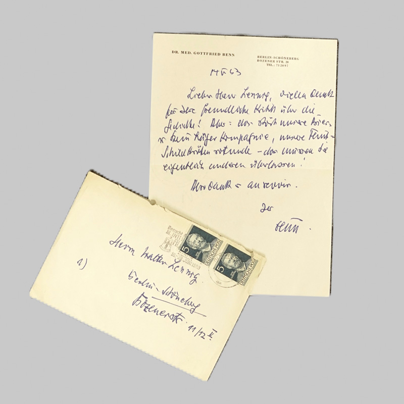 Lot 2008, Auction  125, Benn, Gottfried, Brief an Walter Lennig. 1953