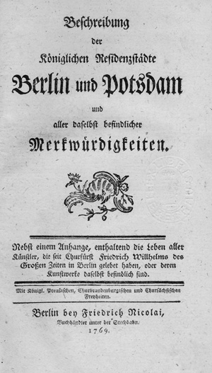Lot 230, Auction  126, Nicolai, Friedrich, Beschreibung der Kgl. Residenzstädte Berlin und Potsdam