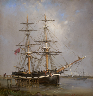 Lot 6108, Auction  126, Brendel, Albert Heinrich, Britischer Zweimaster am Pier in einer Flussmündung