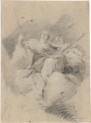 Lot 6557, Auction  126, Troger, Paul - Umkreis, Pallas Athene und ein Putto auf Wolken