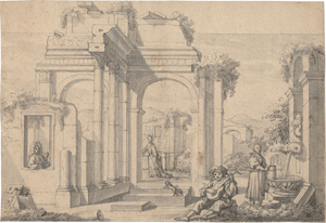 Lot 6564, Auction  126, Trauschke, Christian, Ruinenlandschaft mit Lautenspieler