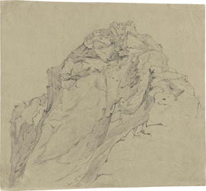 Lot 6665, Auction  126, Rohden, Johann Martin von, Blick auf ein steiles Felsmassiv mit den Ruinen eines Castello, wohl Subiaco