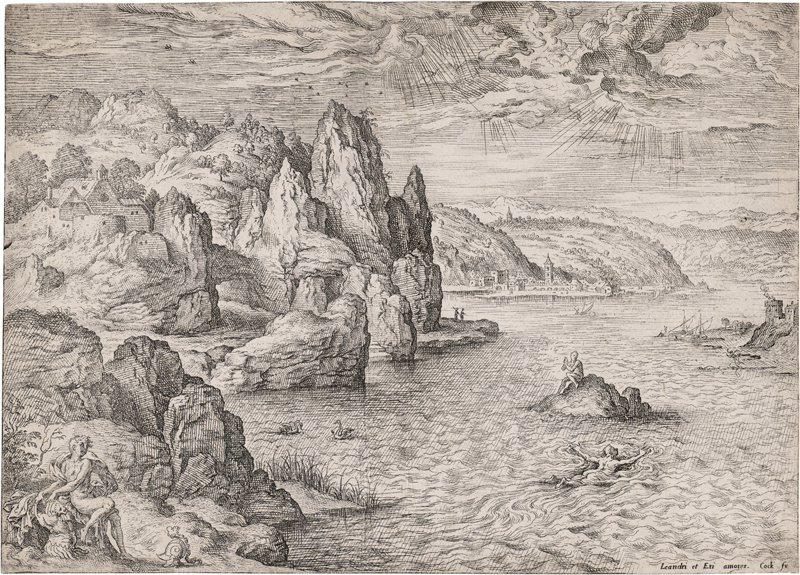 Lot 5062, Auction 126, Cock, Hieronymus, Landschaft mit Leander, der durch den Hellespont schwimmt