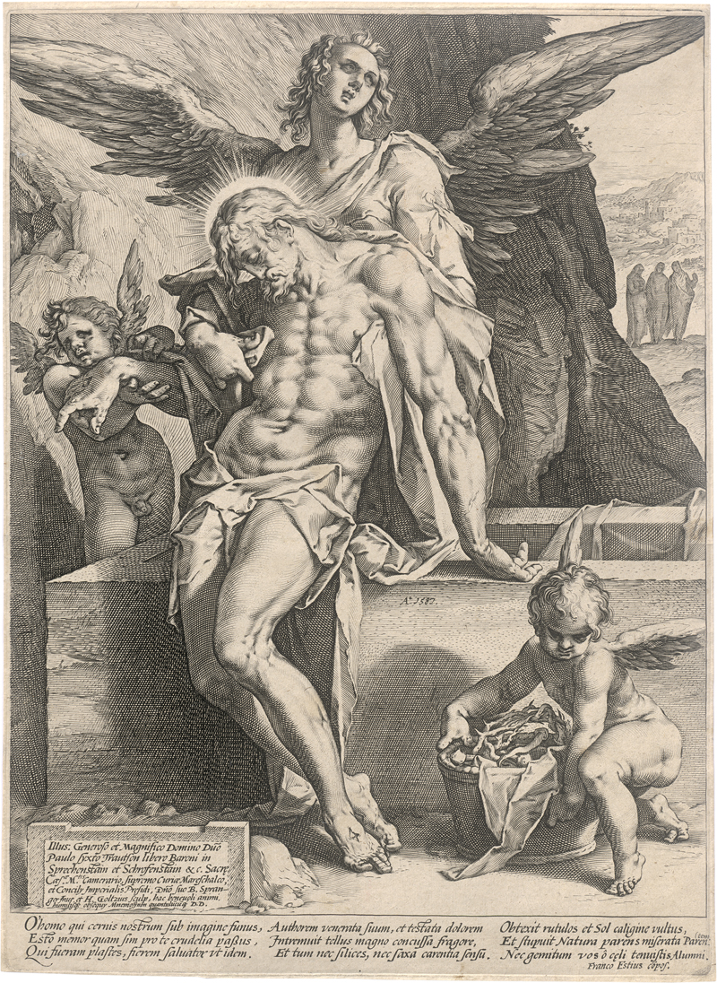 Lot 5128, Auction 126, Goltzius, Hendrick, Der Körper des toten Christus, von einem Engel getragen