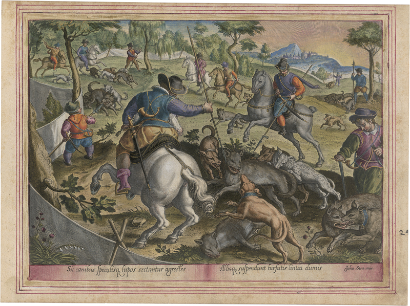Lot 5237, Auction 126, Stradanus, Johannes - nach, Venationes: Wolfsjagd mit Speeren und Hirschjagd mit Netzen und Fallen