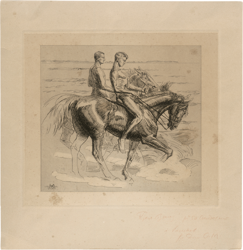 Lot 5454, Auction  126, Matthiesen, Oscar, Skånska dragoner rida till bad (Schwedische Dragoner reiten zum Baden)