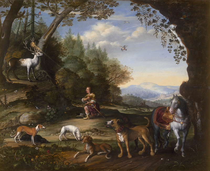 Lot 6021, Auction 126, Niederländisch, 1653. Die Bekehrung des hl. Hubertus im Wald