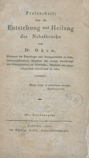 Lot 314, Auction  127, Oken, Lorenz, Preisschrift über die Entstehung und Heilung der Nabelbrüche
