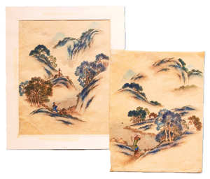Lot 622, Auction  127, Japanische Landschaftsmalerei, 2 Ansichten von Berglandschaften in Aquarell über Tuschezeichnung. Japan Ende 19. Jahrhundert 