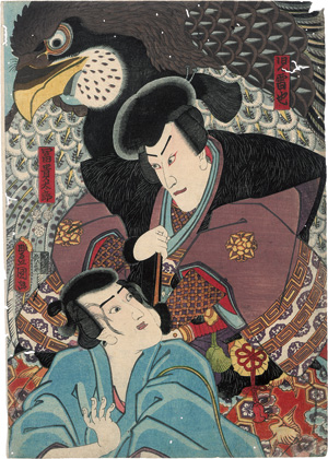 Lot 646, Auction  127, Kunisada, Utagawa und Kunisada II., Utagawa, 4 Kabuki-Szenen mit tierischen Begleitern. Edo (Tokio) Mitte 19. Jahrhundert