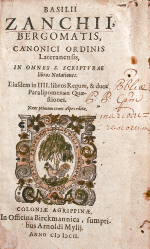Lot 1266, Auction  127, Zanchi, Basilio, Omnes S. Scripturae libros notationes. Köln, Birckmann für Arnold Mylius, 1602