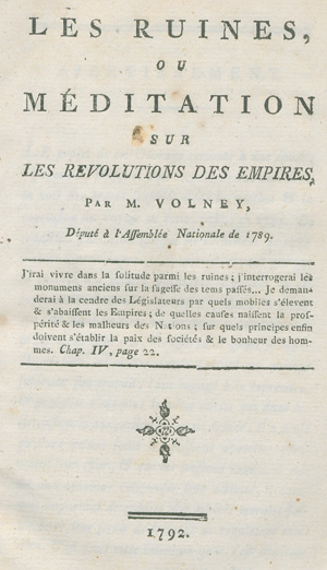 Lot 2191, Auction  127, Volney, Constantine-François de Chasseboef Comte de, Les ruines ou meditation sur les revolutions des empires
