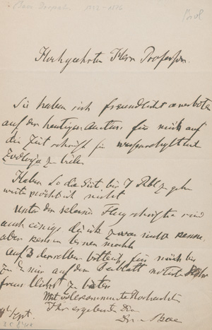 Lot 2551, Auction  127, Baer, Karl Ernst von, Brief an einen Professor wegen einer Buchauktion. Um 1870