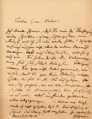 Lot 2591, Auction  127, Gossner, Johannes Evangelista, Brief an Dr. von Arnim in Berlin. 1841